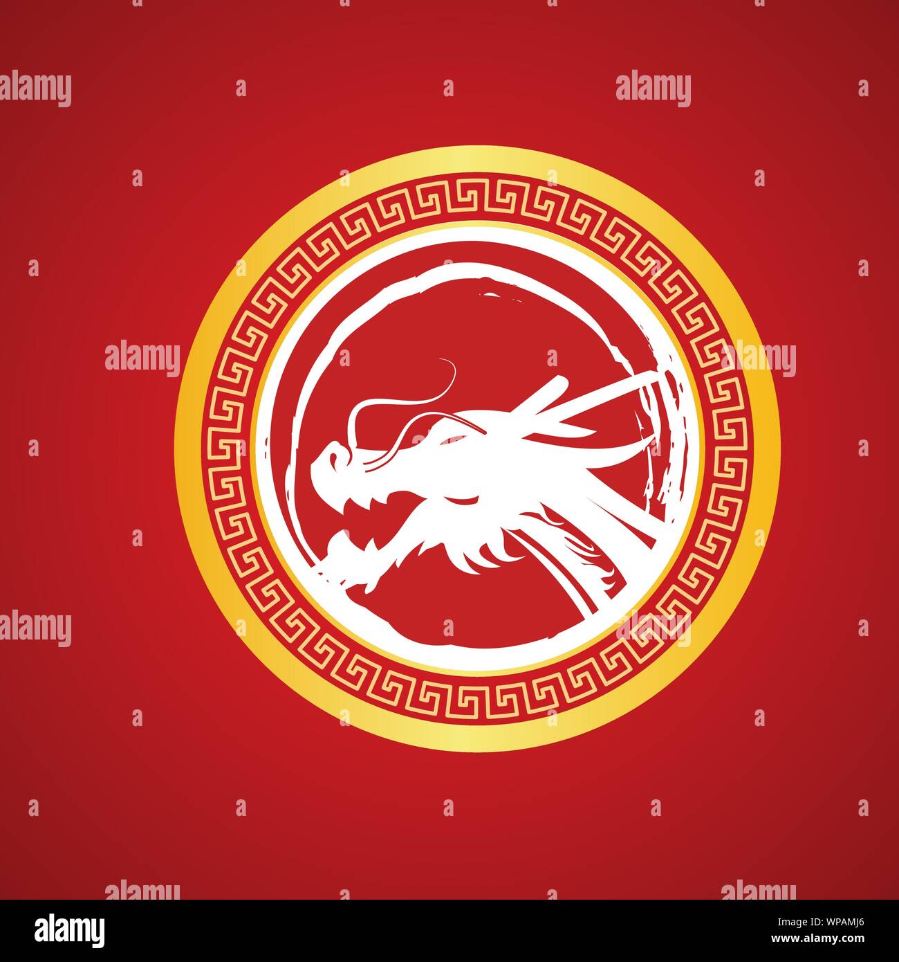 chineese dragon isolated on red background. Vector illustration Stock Vector