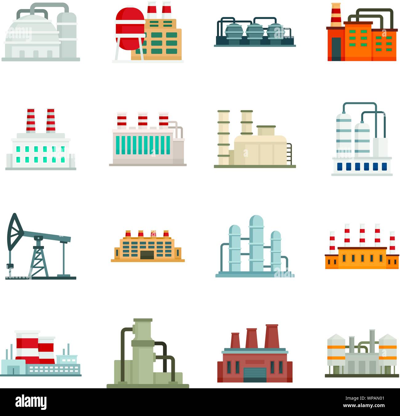 Refinery plant icons set. Flat set of refinery plant vector icons for ...