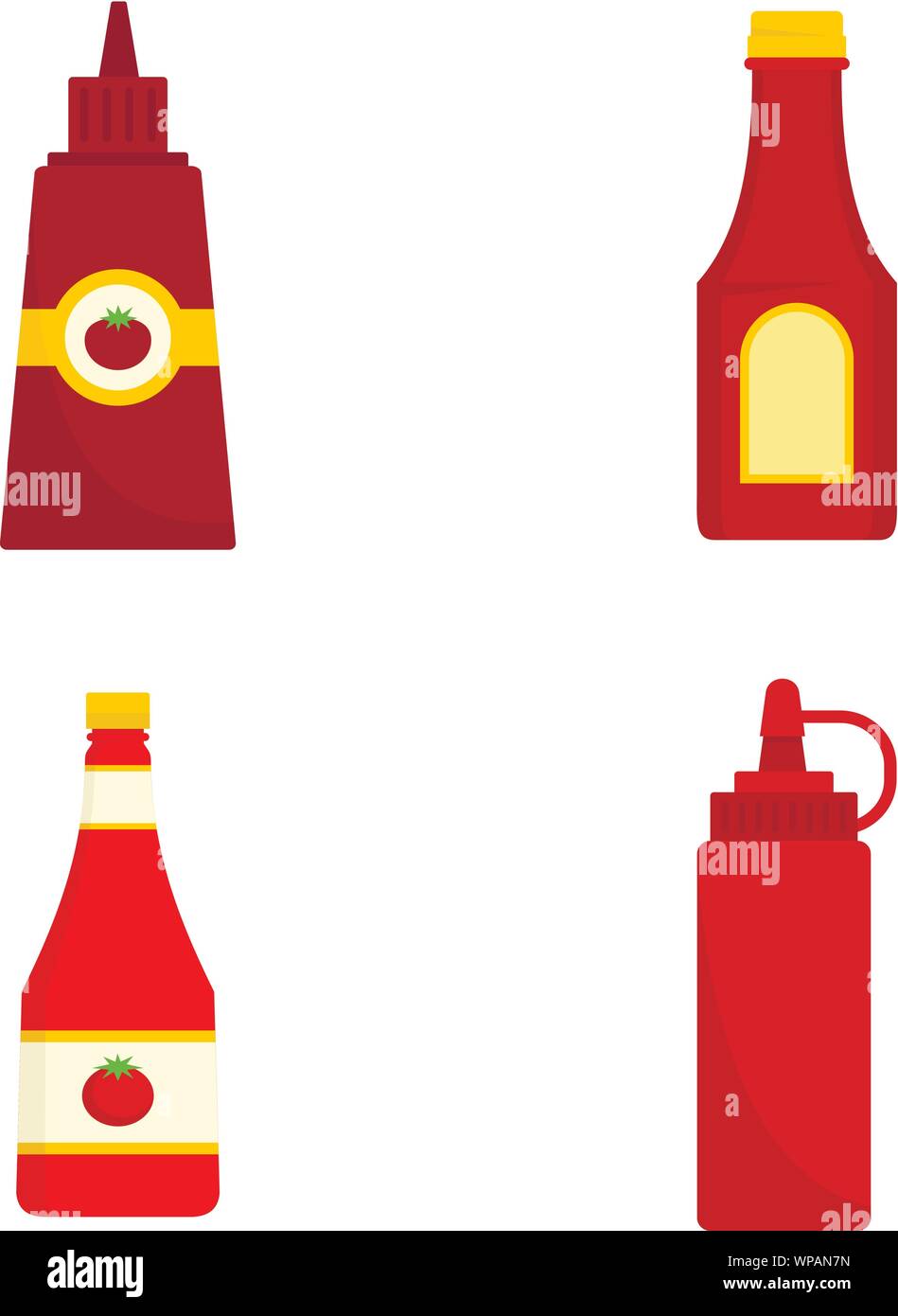 Ketchup icon set. Flat set of ketchup vector icons for web design Stock