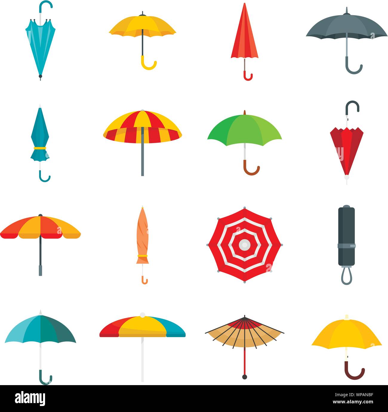 Umbrella icons set. Flat set of umbrella vector icons for web design