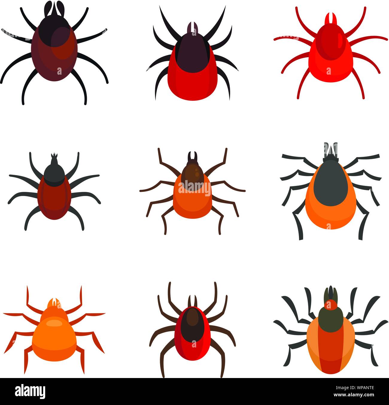 Mite icons set. Flat set of mite vector icons for web design Stock Vector