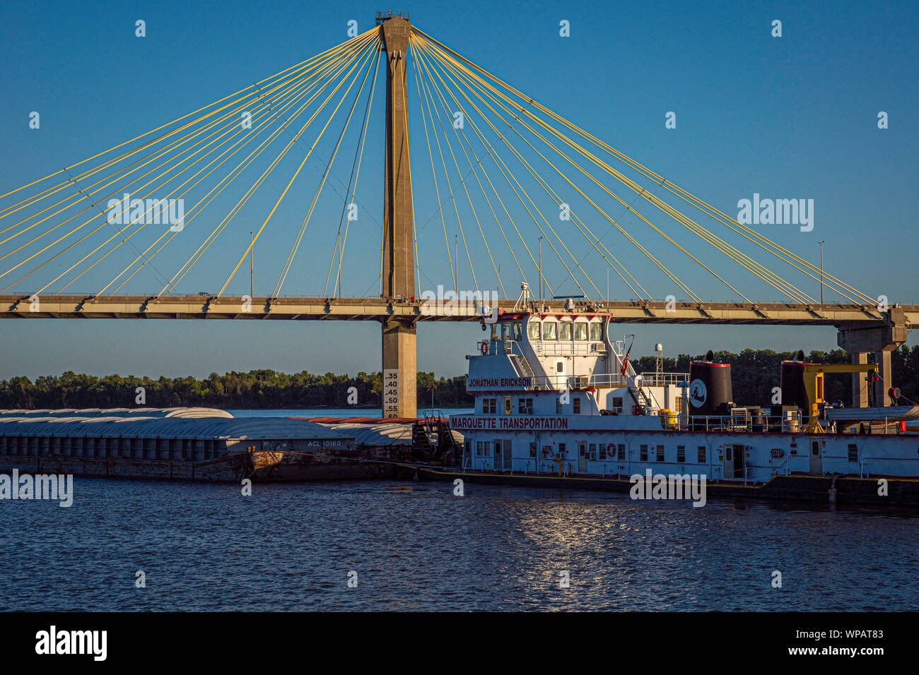 Barge traffic on the Mississippi River at the New Mississippi River