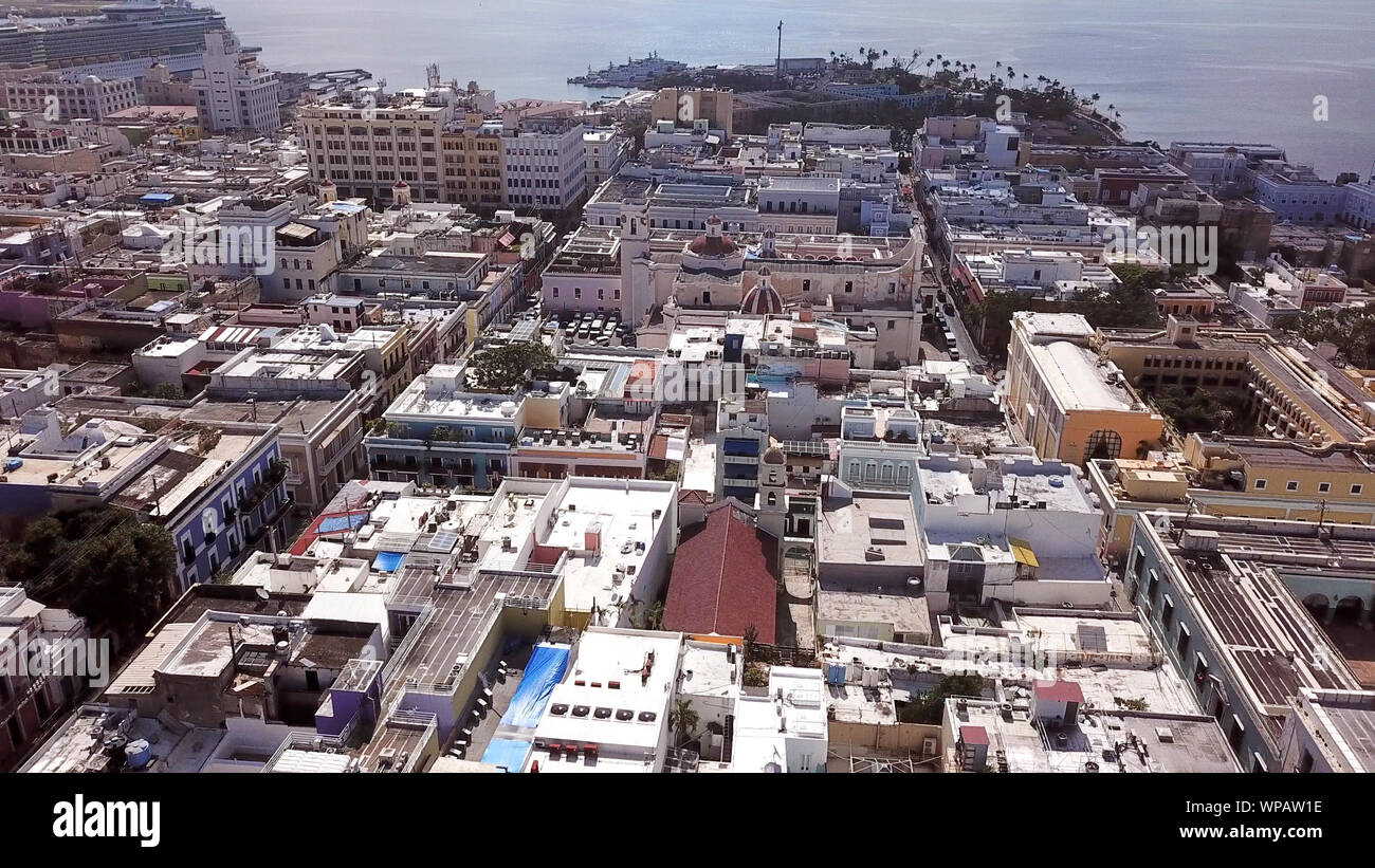 Low aerial view of the old city of San Juan, Puerto Rico Stock Photo ...