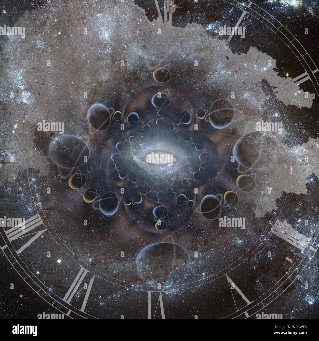 Time and space. Ancient clockface and all seeing eye Stock Photo Alamy