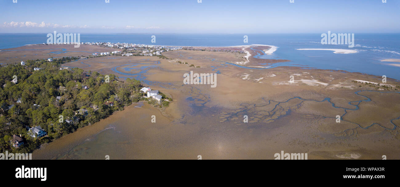 Aerial view of waterfront properties on Harbor Island, South Carolina