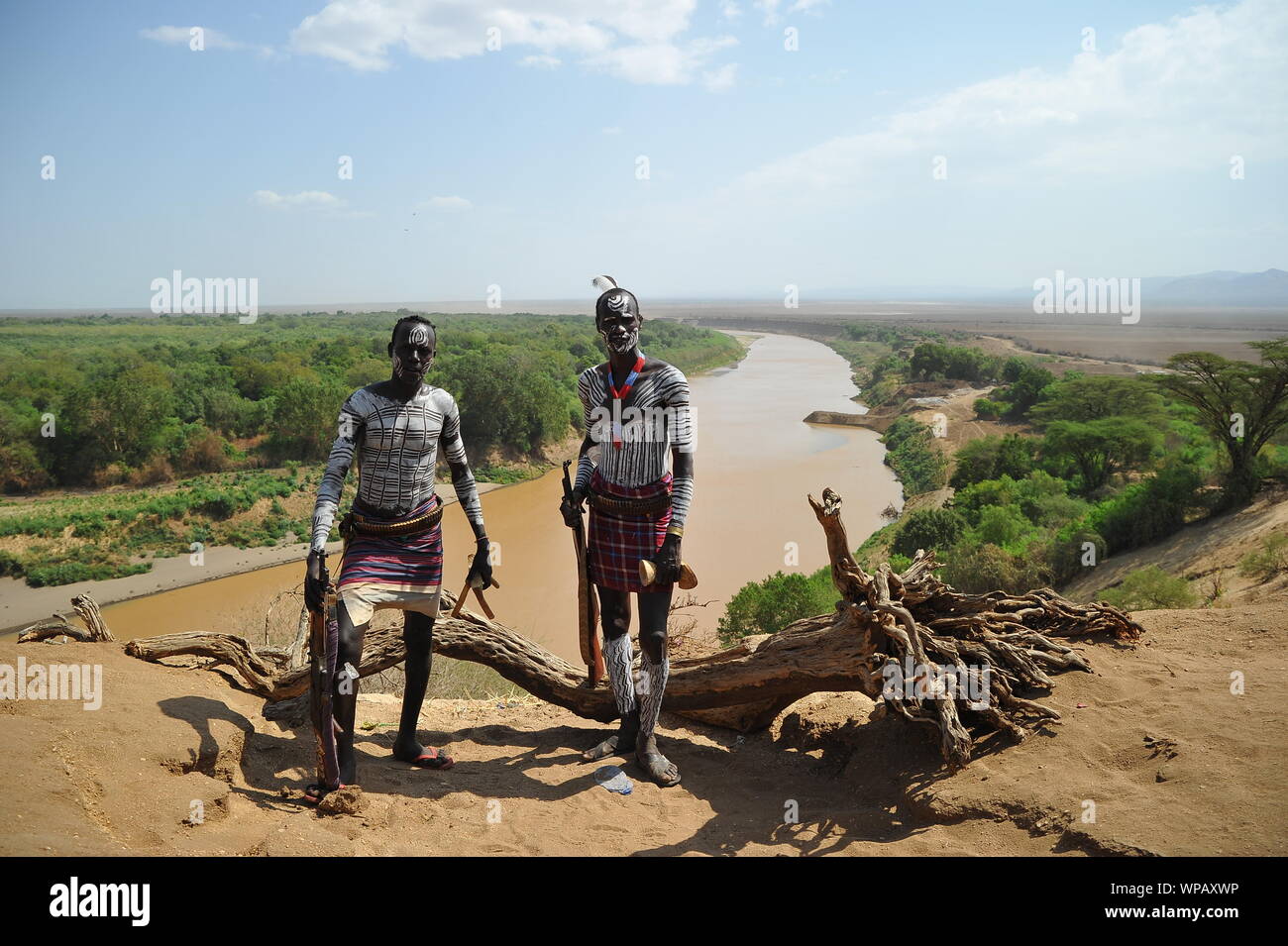 Two Karo tribe boys with the Omo River Stock Photo