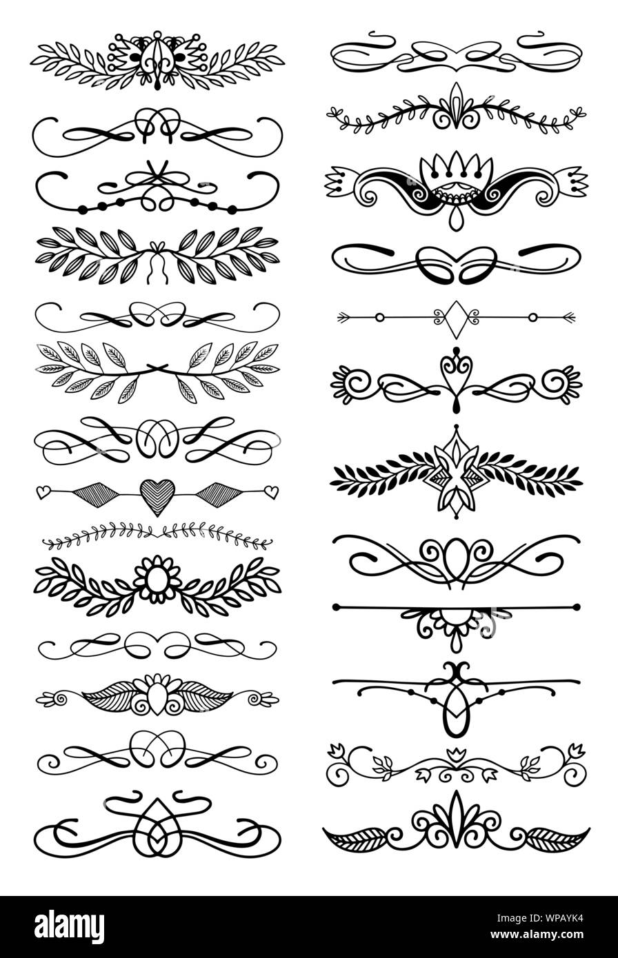 doodle sketch hand drawing divider, leaves and flourish design Stock Vector