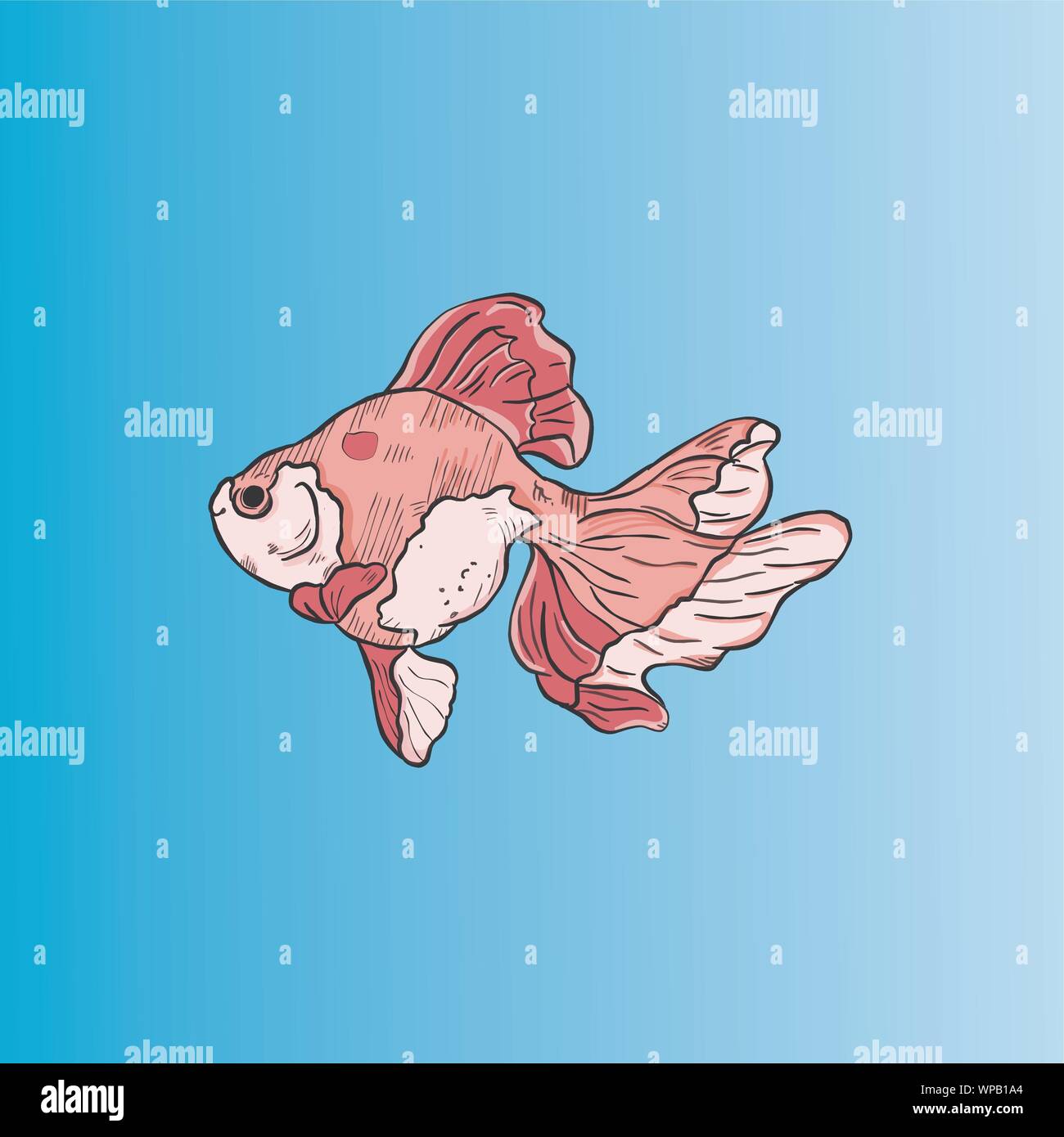 golden fish isolated on blue background. Stock Vector