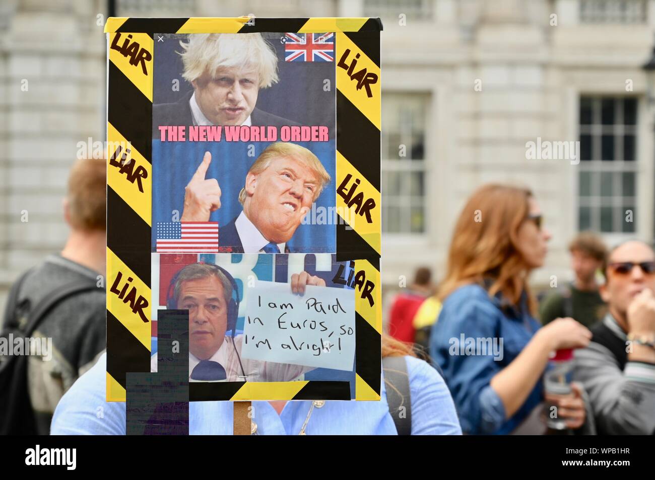 Anti Boris and Trump Placard. Stop Brexit Protest, Whitehall, London. UK Stock Photo