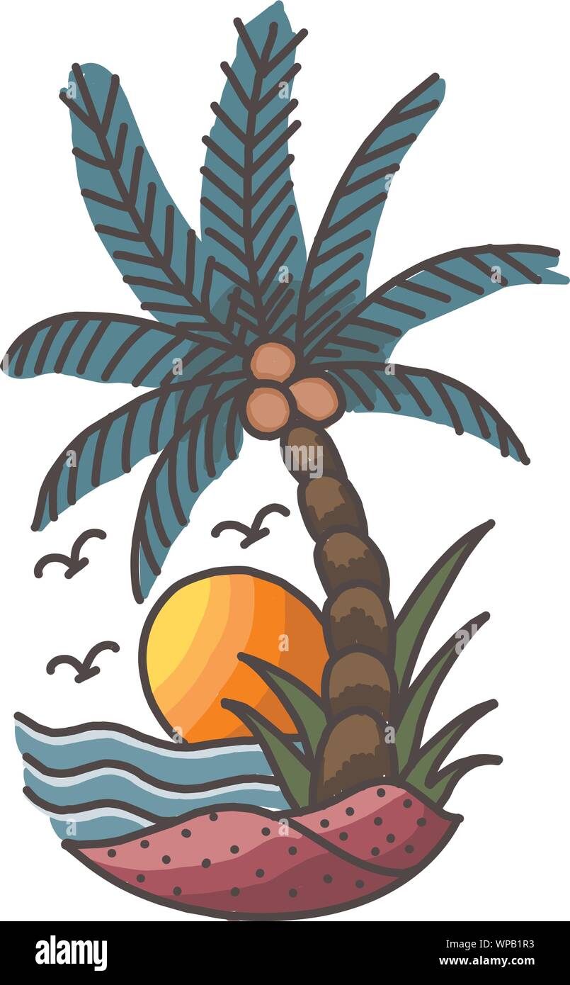 Palm trees on the ocean island. Vector illustration Stock Vector Image ...