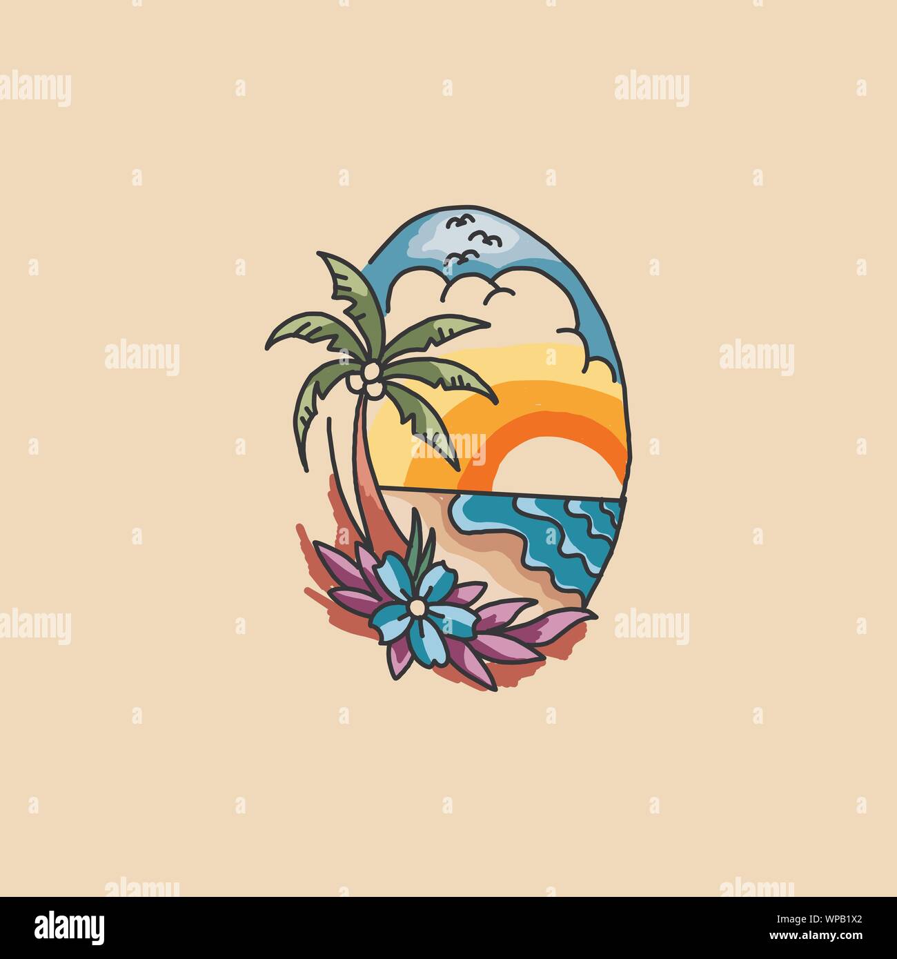 Palm trees on the ocean island. Vector illustration Stock Vector Image ...