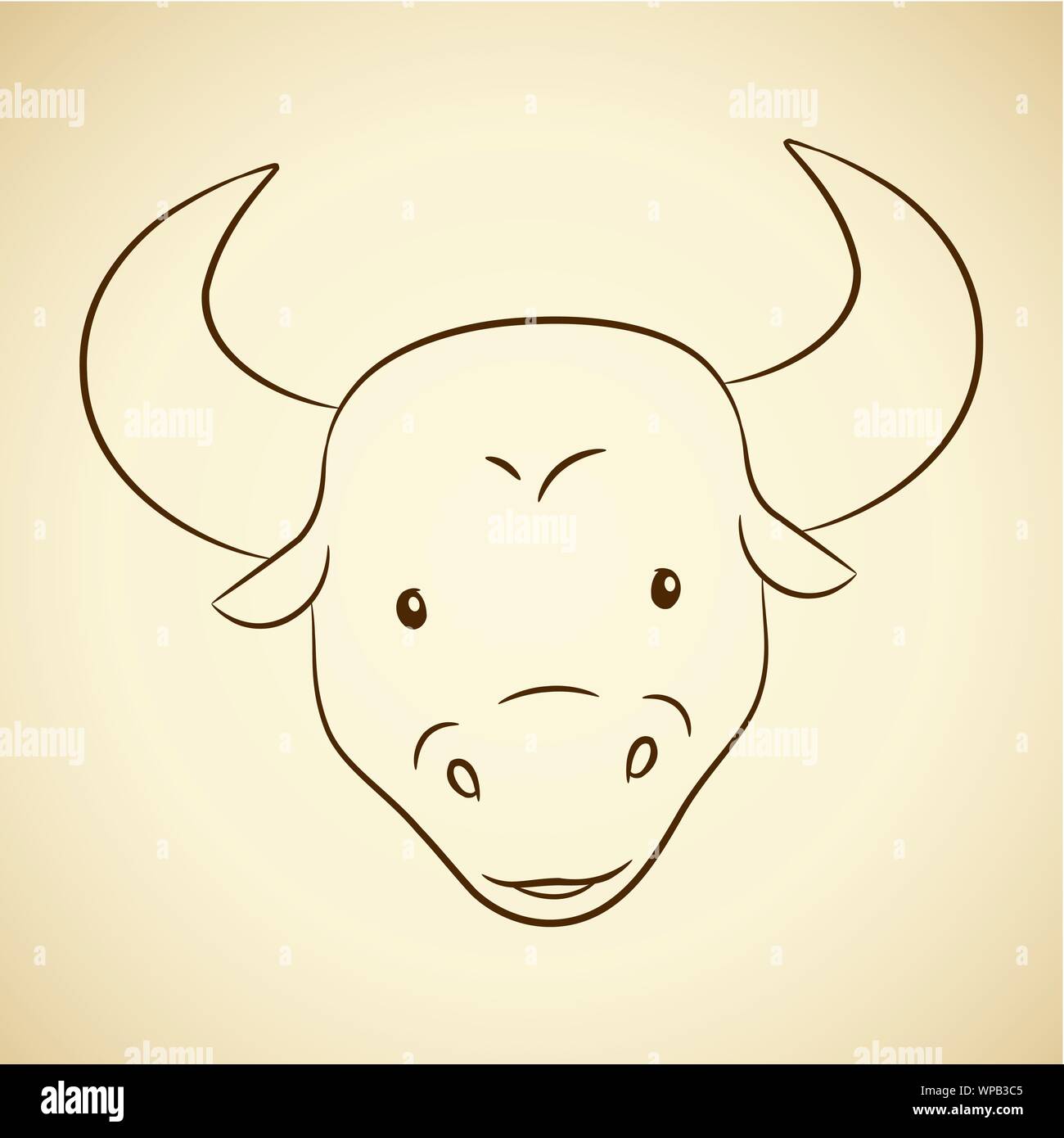 Taurus Line Work Vector Illustration of Brown Line Art of Taurus Zodiac Sign on a Beige ...