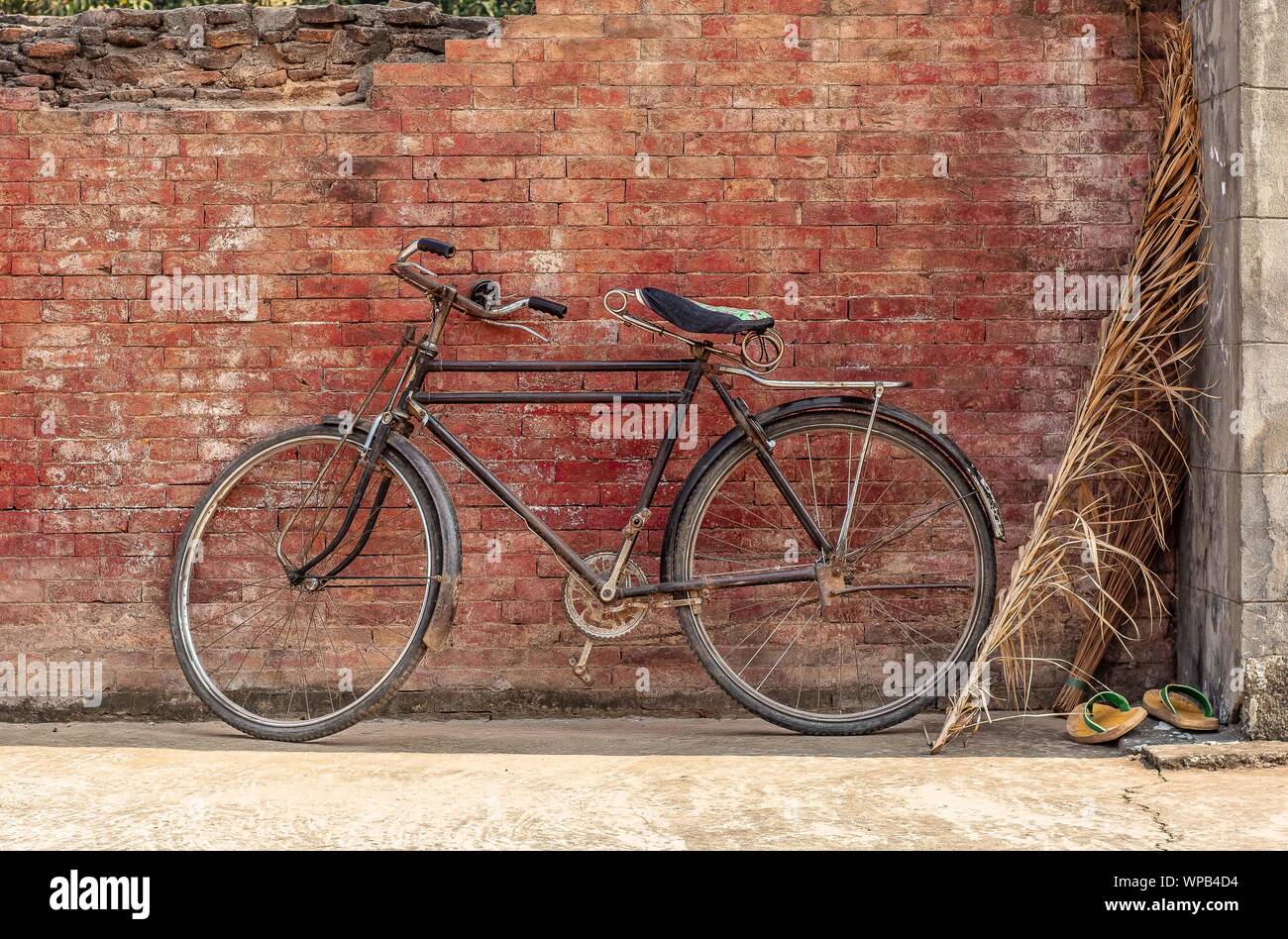 Vintage classic steel old bicycle bike for antique collection and background Stock Photo