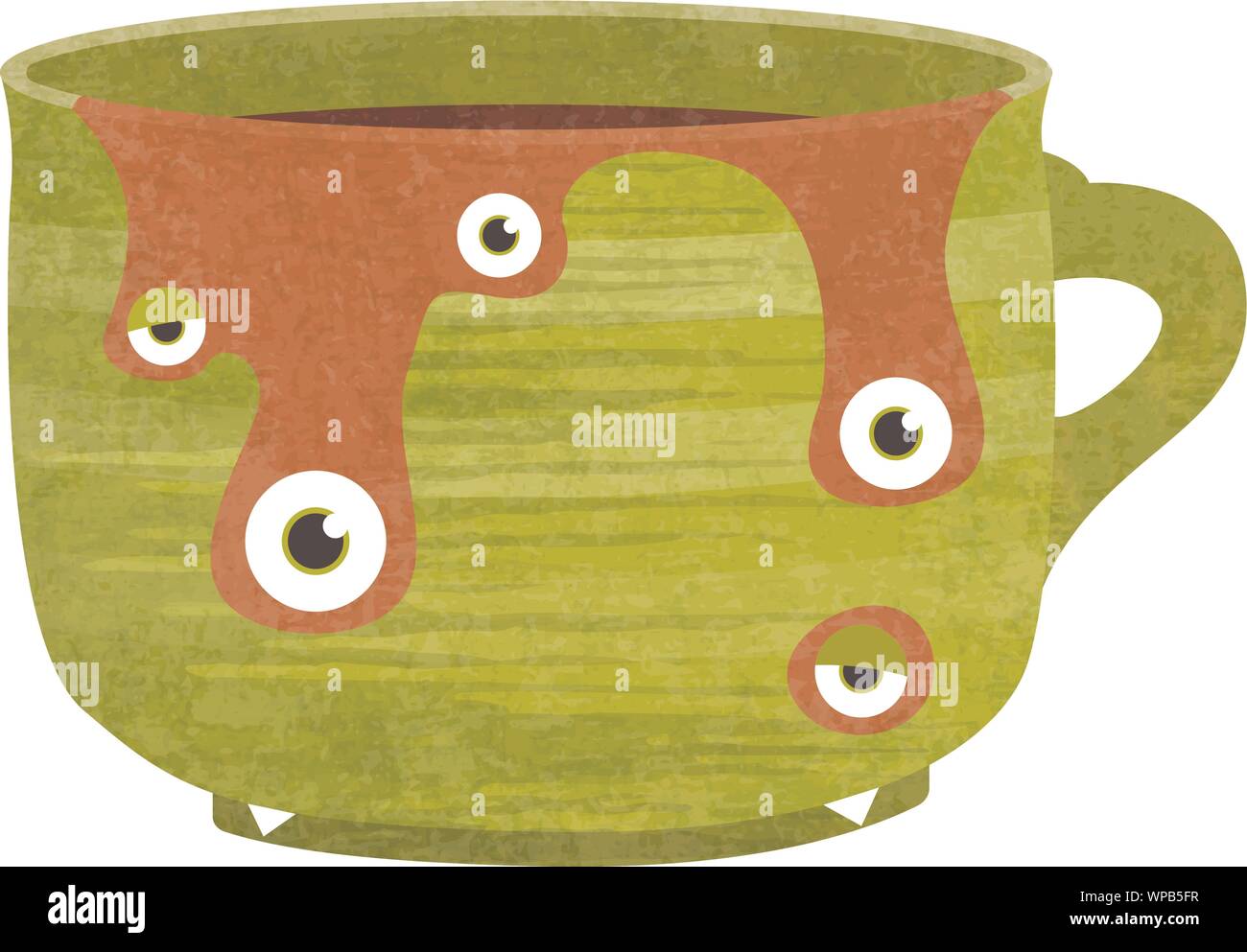 Cup of coffee as a halloween monster with many eyes. Vector