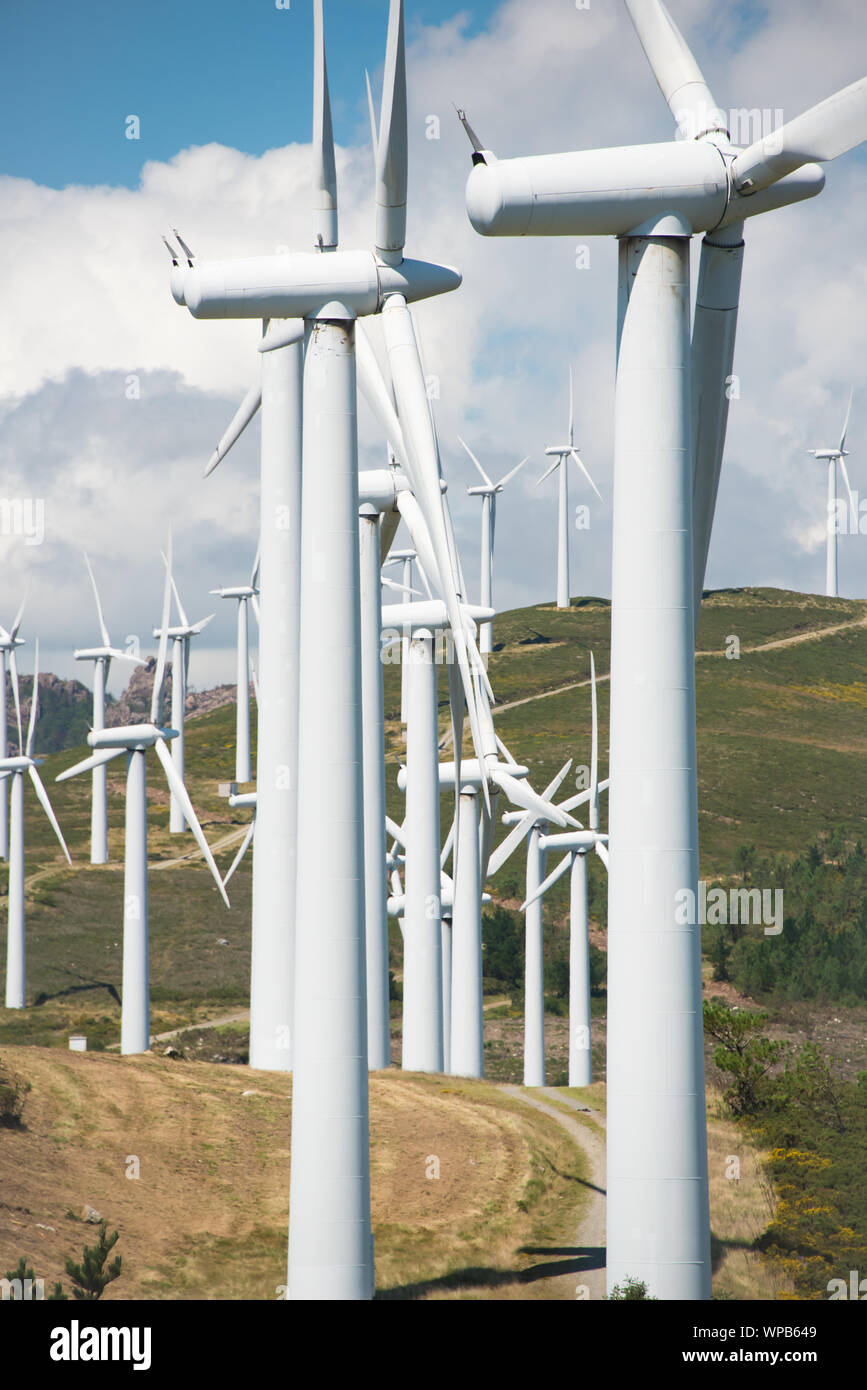 Onshore wind power plant on hill Stock Photo Alamy