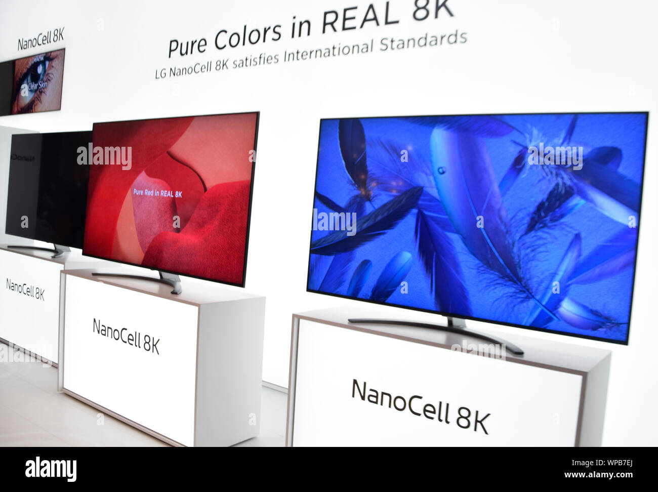 Berlin, Germany – September 6th, 2019: LG NanoCell 8K TVs displayed at IFA 2019 Stock Photo