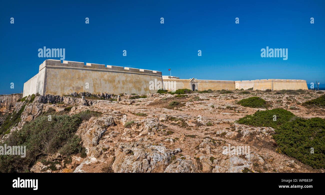 Fortaleza de Sagres, fortress near town of Sagres, Faro district, Algarve, Portugal Stock Photo