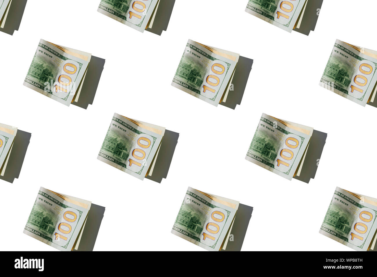 Pattern with bundle of money american hundred dollar isolated on white ...