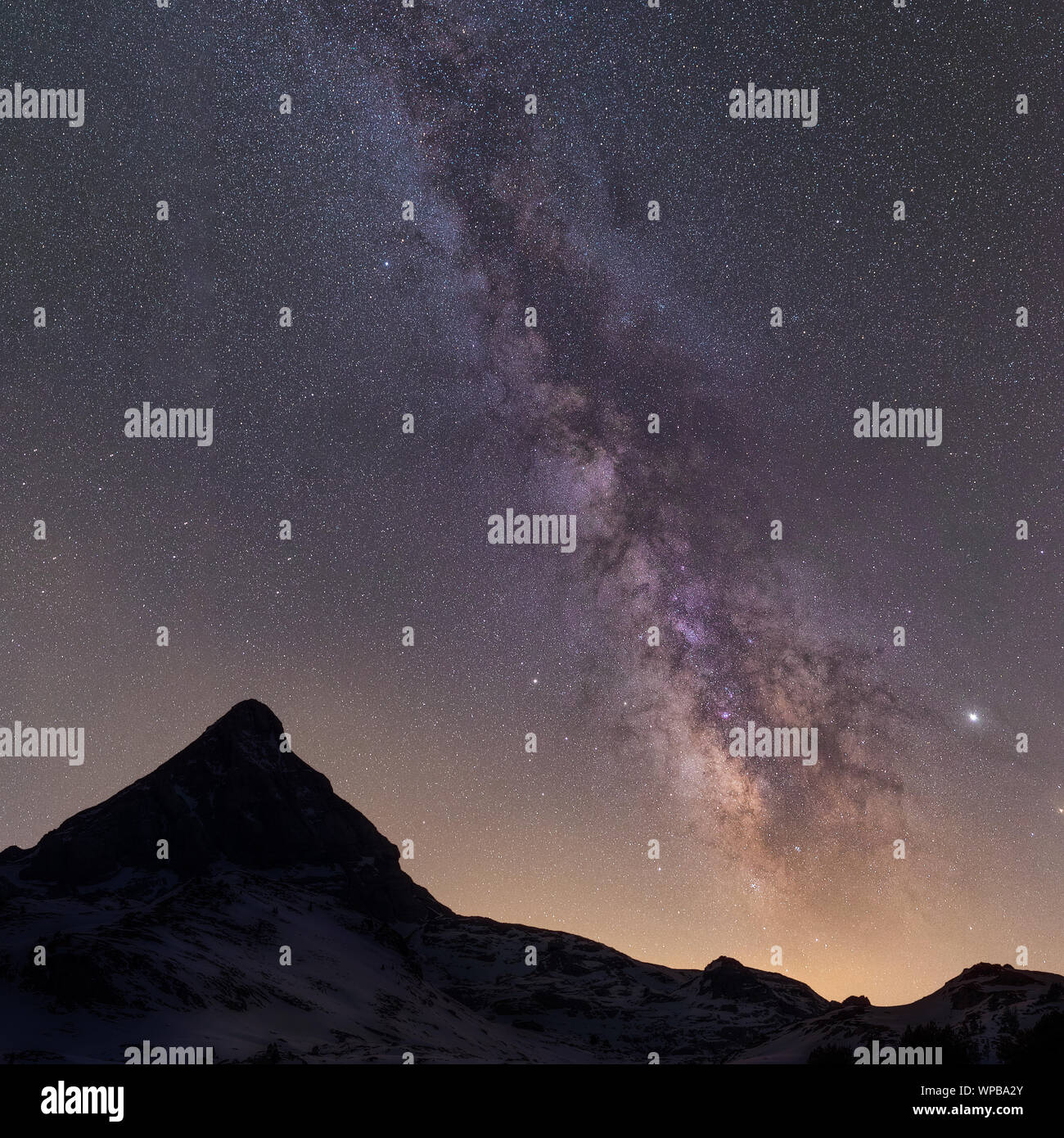 Milky way over the mountains in Spain Stock Photo