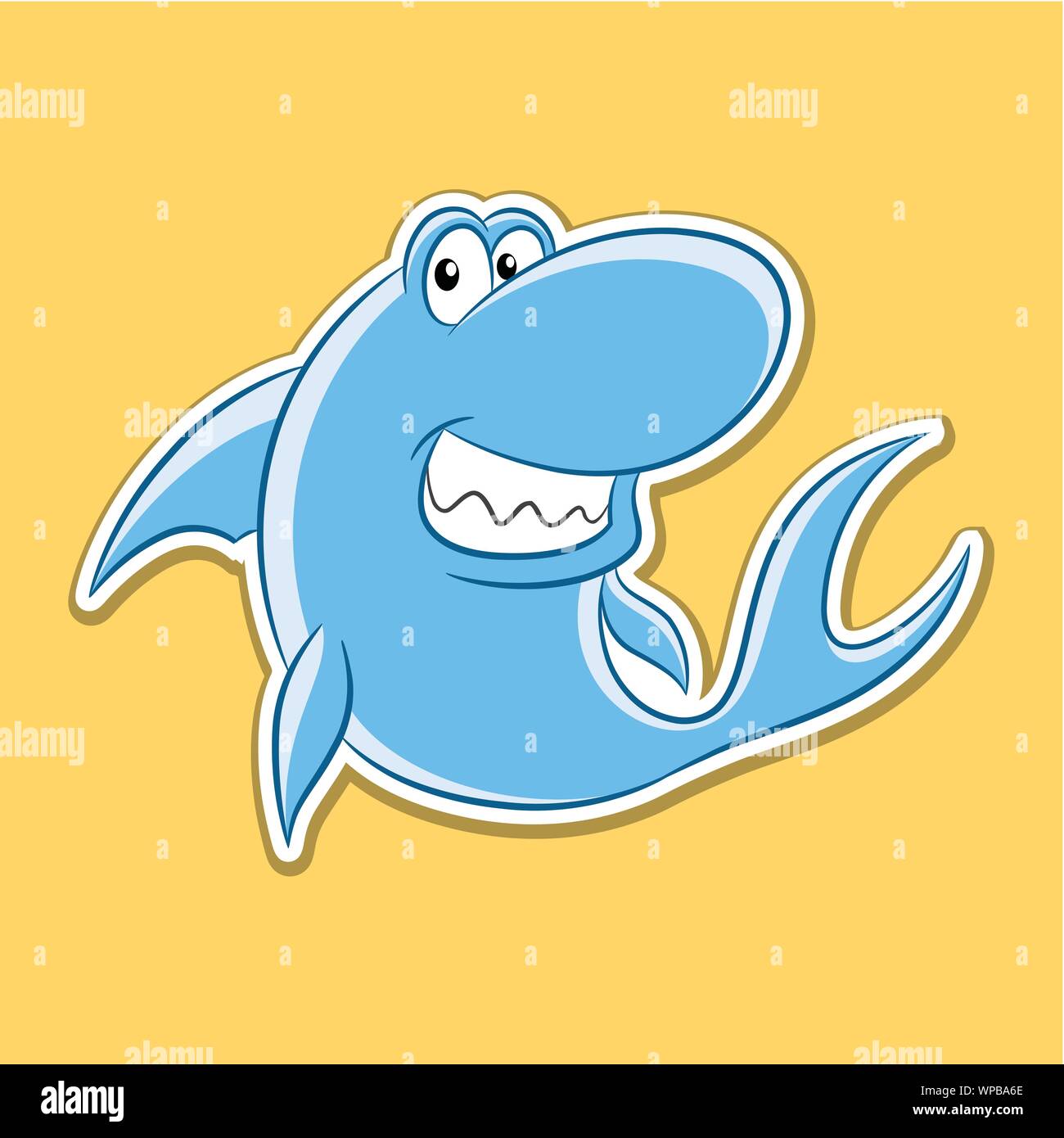 Vector Illustration of Sticker of Shark Cartoon on a Yellow Background Stock  Vector Image & Art - Alamy