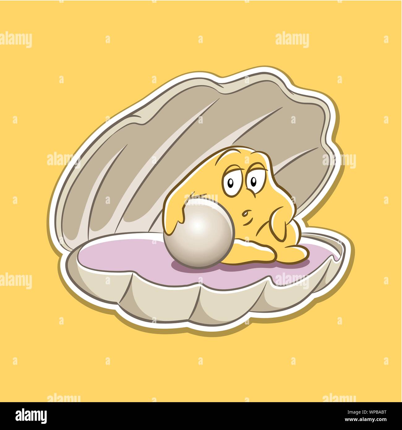 Vector Illustration of Sticker of Shell and Pearl Cartoon on a Yellow  Background Stock Vector Image & Art - Alamy