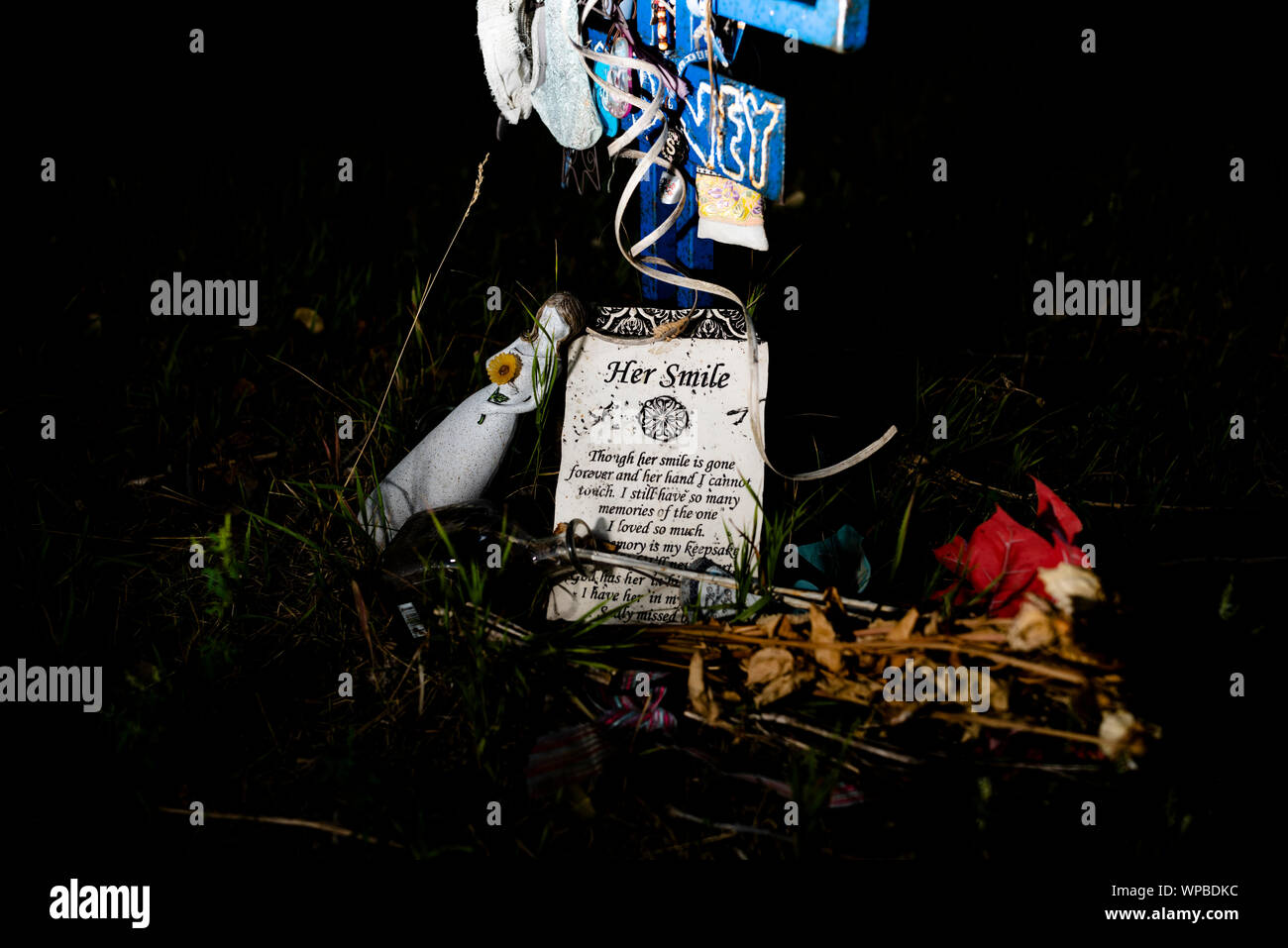 Roadside memorial. Loved one. Medicine Hat, Alberta, Canada Stock Photo