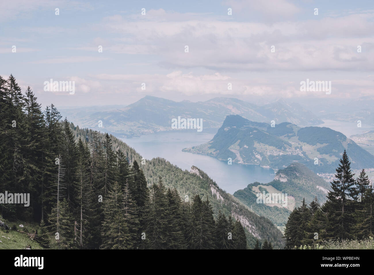 Panorama view of Lucerne lake and mountains scene in Pilatus of Lucerne