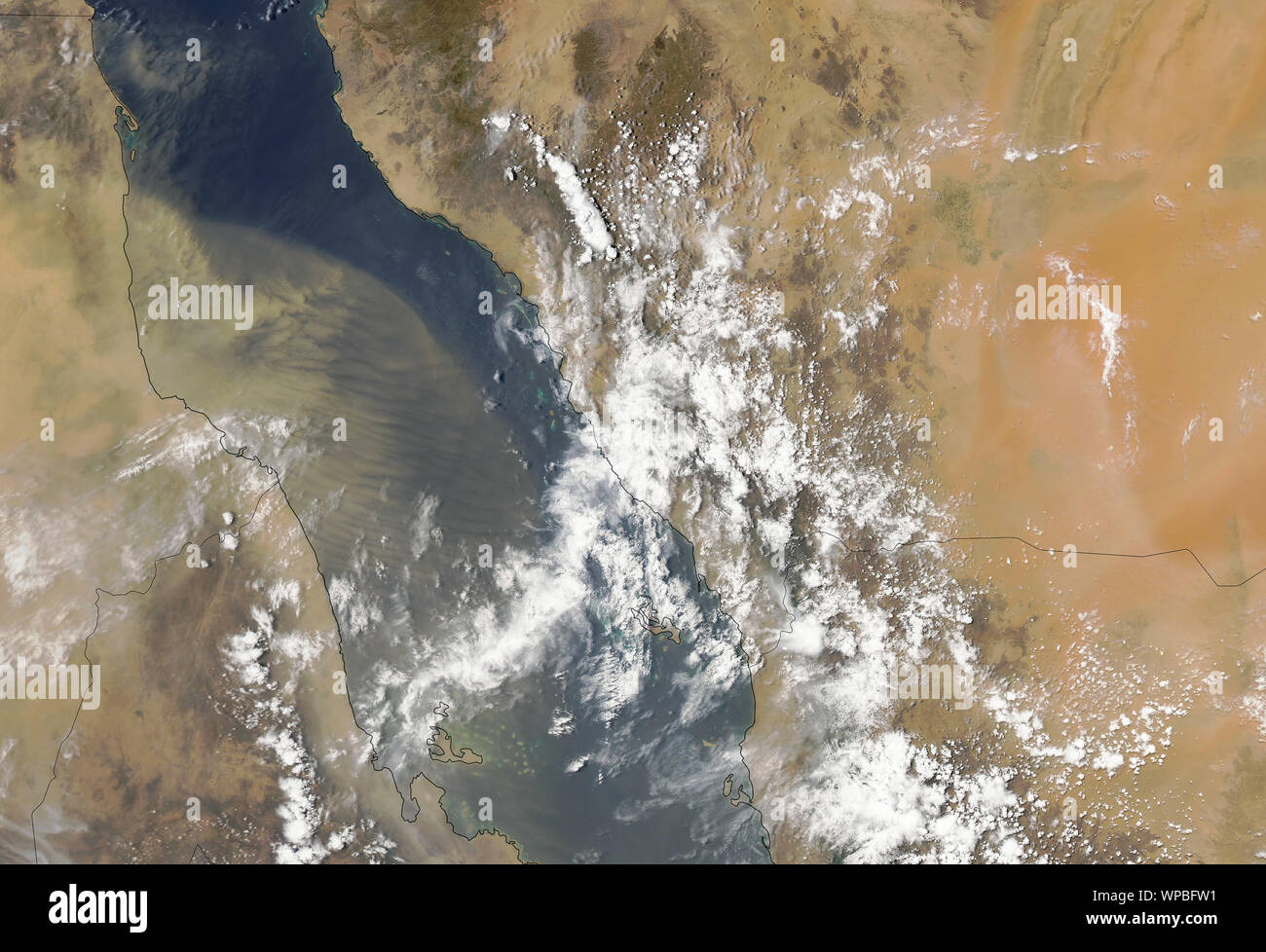 Dust storm and sand from the Sahara desert over the Red Sea, June 14, 2018, by NASA/Lauren Dauphin/DPA Stock Photo