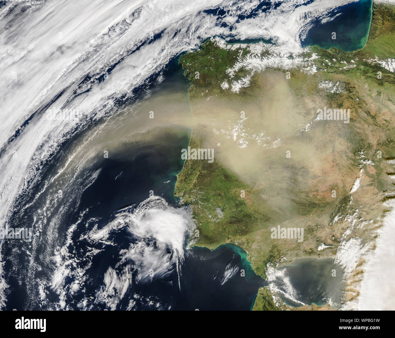 Saharan sand and dust blowing over Portugal and Spain, February 21, 2016, by NASA/Jeff Schmaltz/DPA Stock Photo