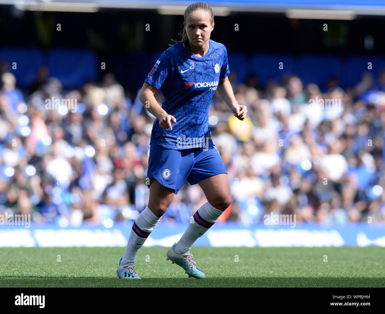 Fulham, UK. 08th Sep, 2019. Guro Reiten of Chelsea Women in action during the Barclays WomenÕs Super League match between Chelsea Women and of Tottenham Hotspur Women at Stamford Bridge in London, UK - 8th September 2019 Credit: Action Foto Sport/Alamy Live News Stock Photo