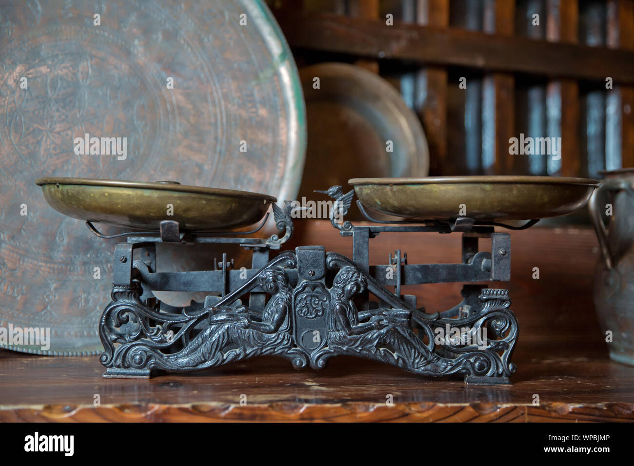 Cast iron and brass, made in Azerbaijan. vintage weighing scale on a