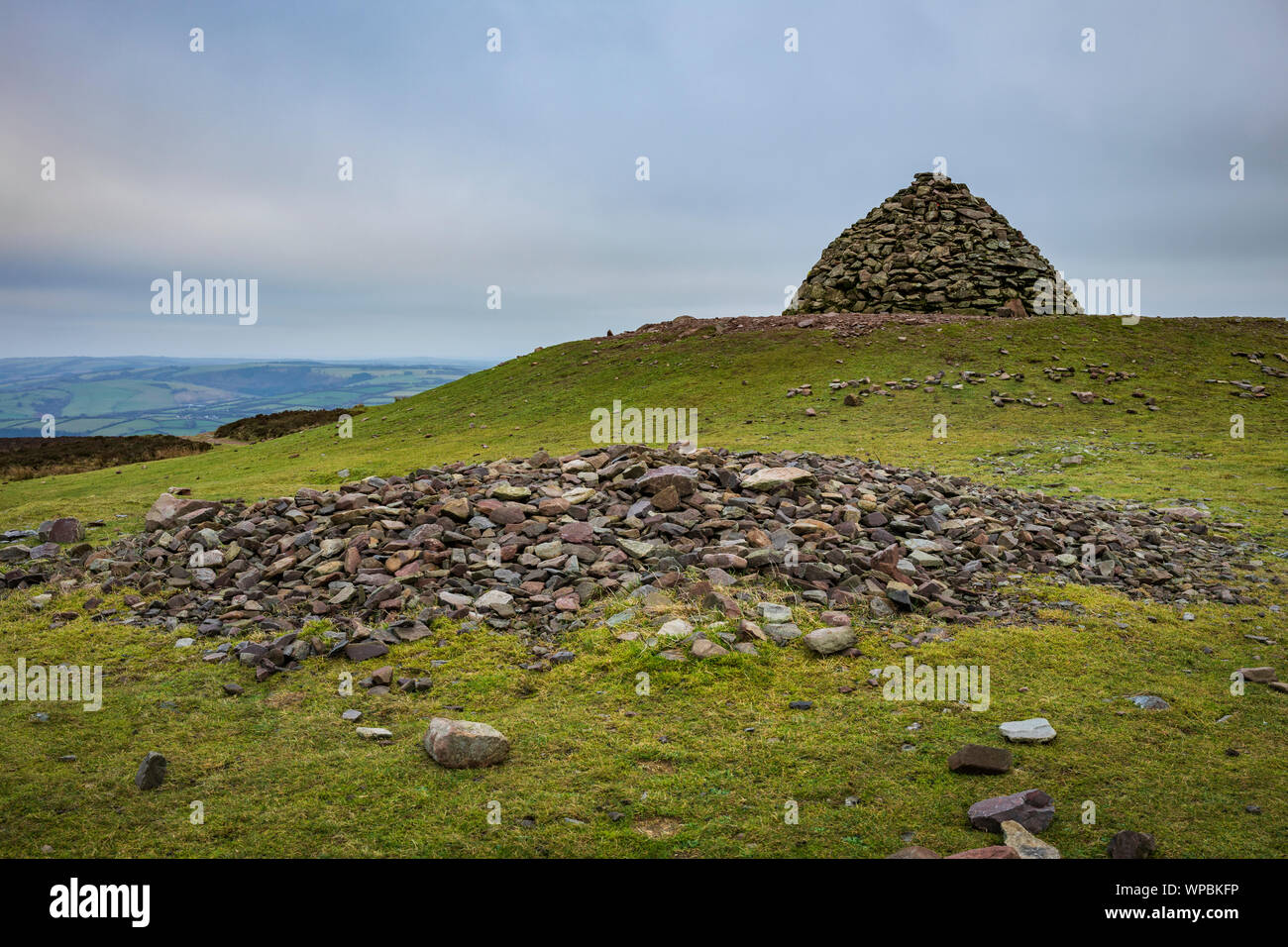 a view of the cairn on the top of dunkery beacon, Exmoor national park. Stock Photo