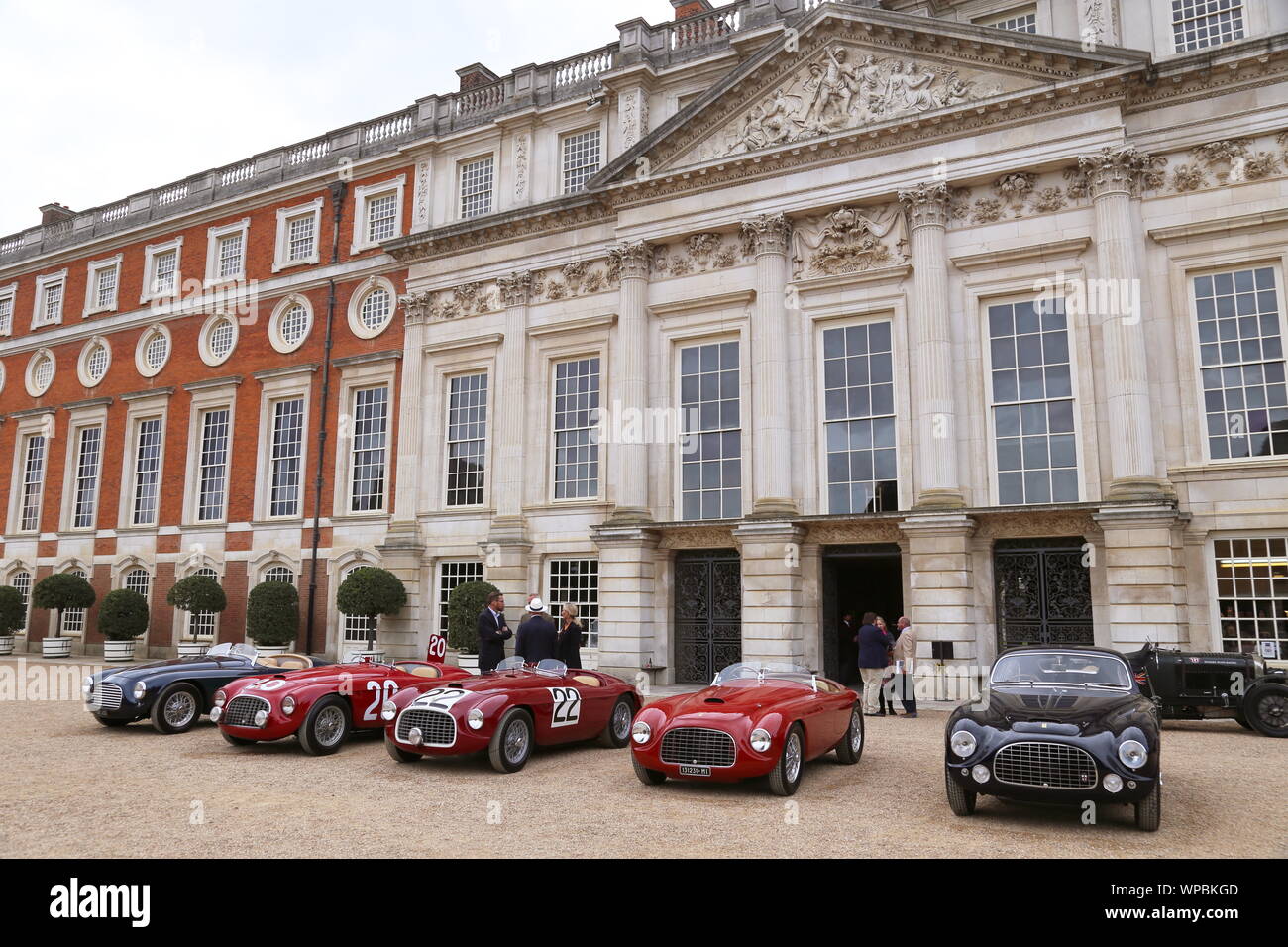 Four Ferrari 166 MM Barchettas and a 212 Export  Berlinetta Touring, Concours of Elegance 2019, Hampton Court Palace, Surrey, England, UK, Europe Stock Photo