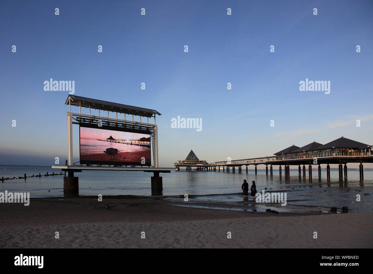 New outdoor Photowall in the Baltic Sea at the seaside Resort Heringsdorf, Usedom, Mecklenburg Vorpommern, Germany, Europe, Photo Willy Matheisl Stock Photo