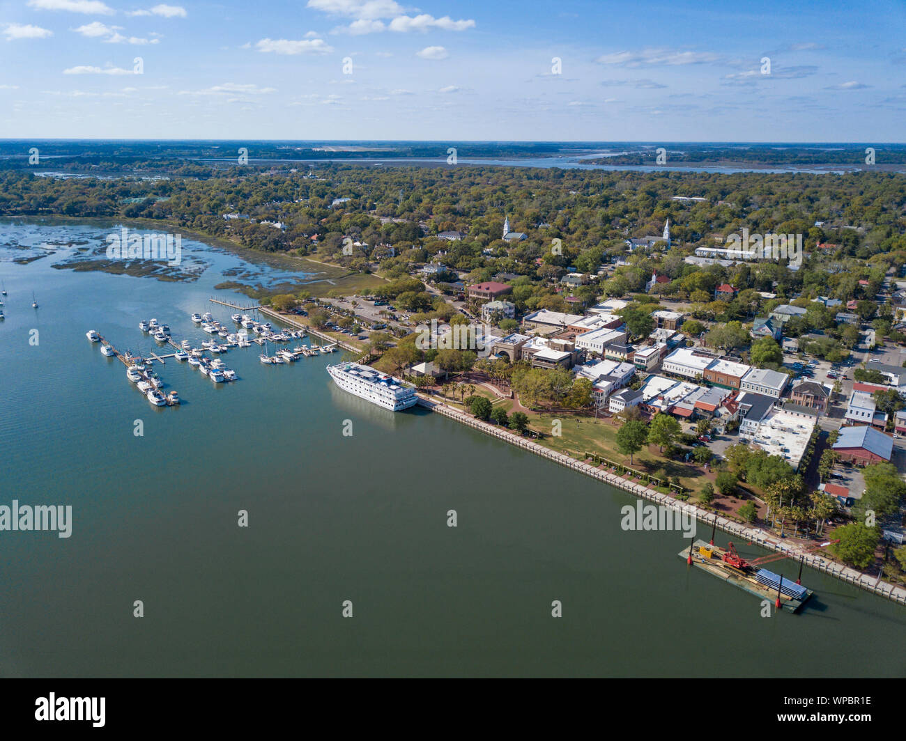 Aerial view of tourist destination of Beaufort, South Carolina with