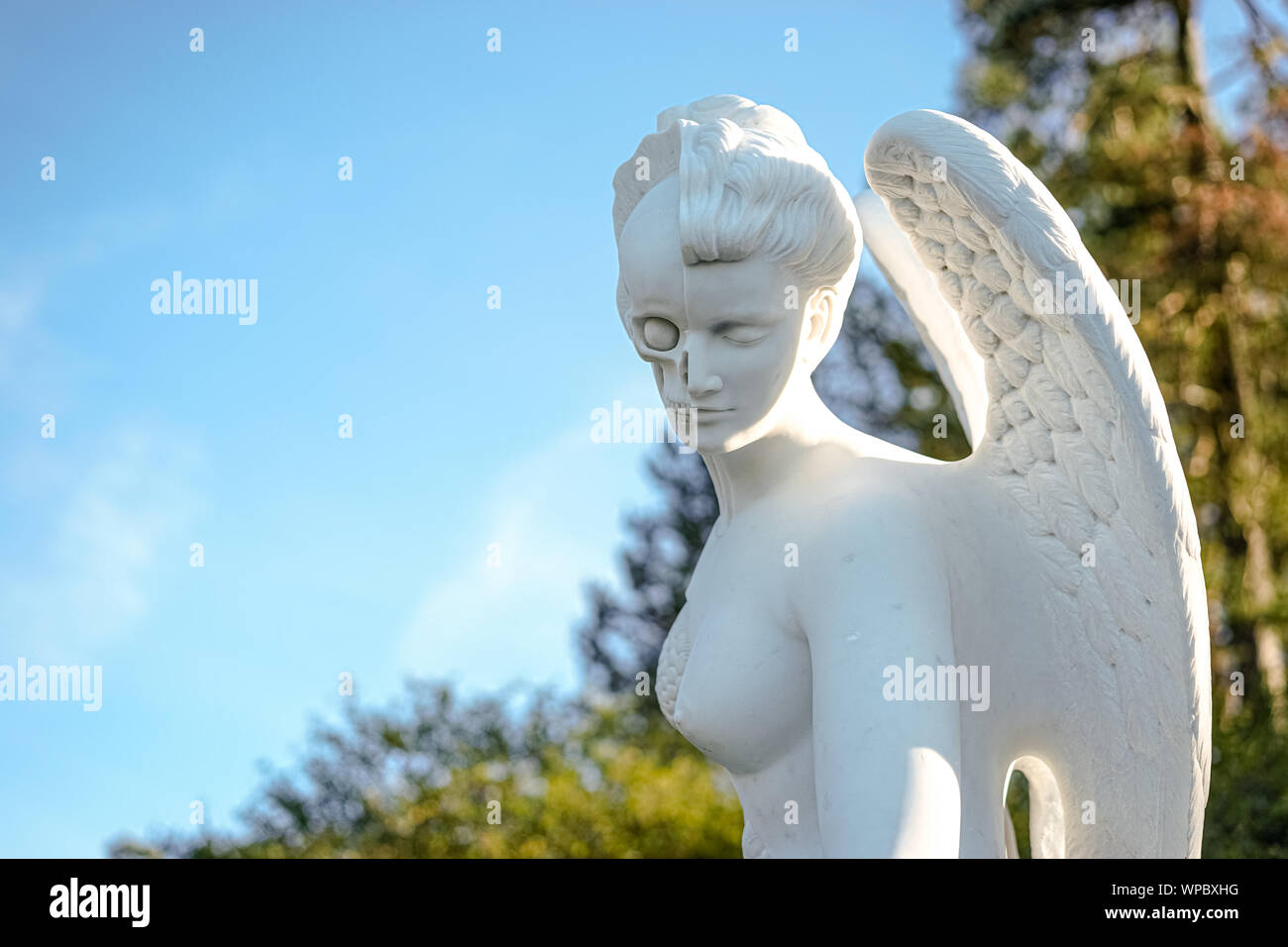 Detail of the sculpture  'Anatomy of an angel' by the artist Damien Hirst in the fall in the Ekebergparken Sculpture Park in Oslo, Norway. A sculpture Stock Photo