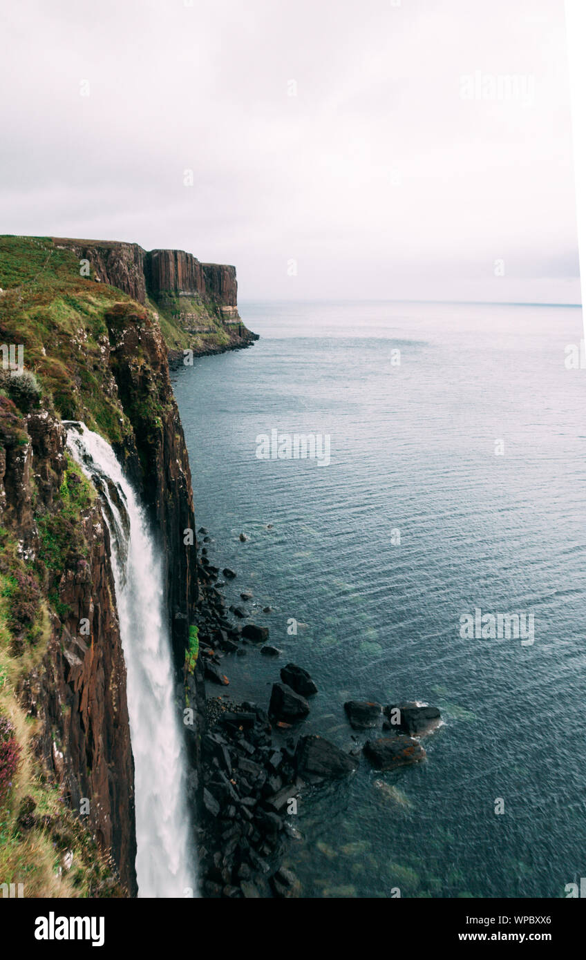 Kilt rock and waterfall in Scottish highlands on the Isle of Skye ...