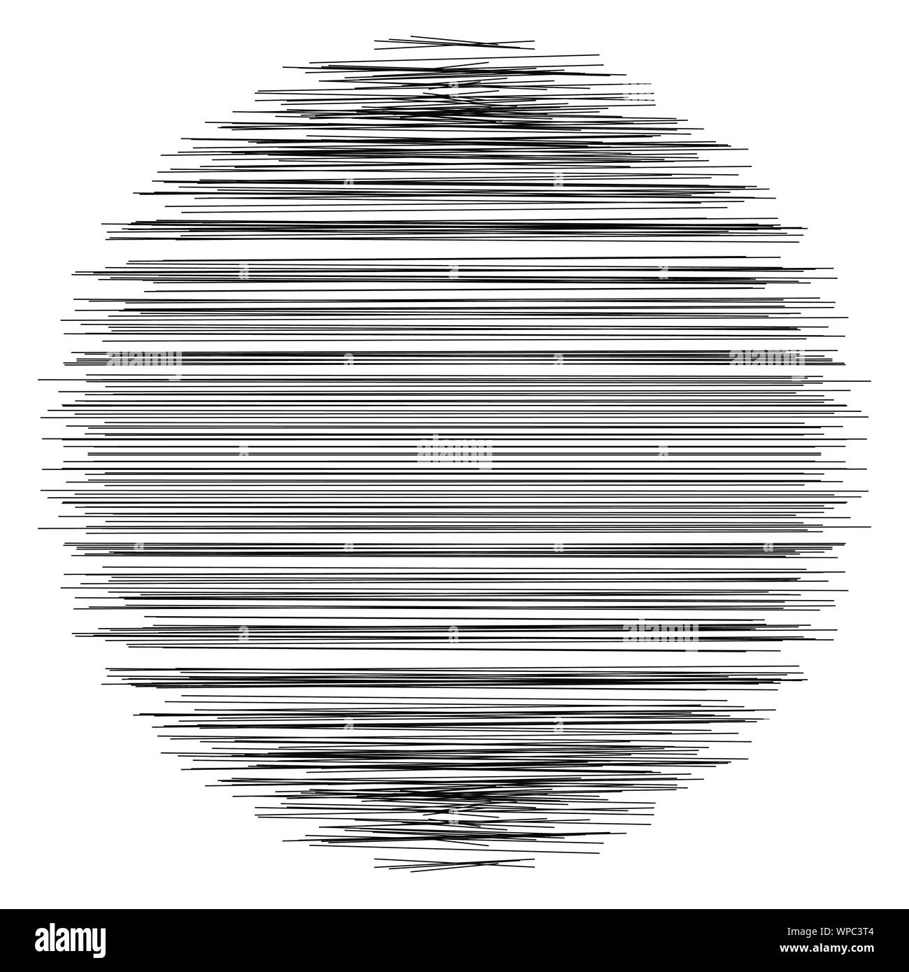 Random dynamic lines circle. Parallel, straight, scatter lines, stripes. Irregular horizontal