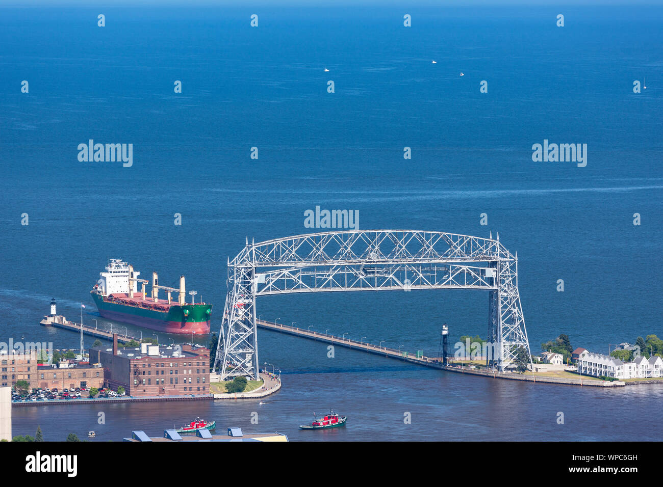 A Ship Coming Into Harbor On Lake Superior Stock Photo
