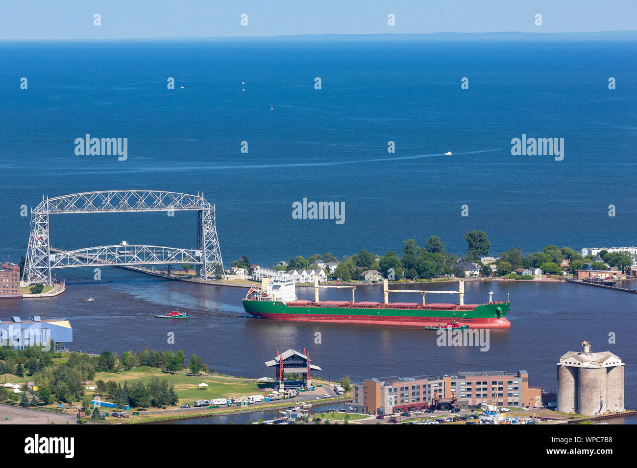 A Ship Coming Into Harbor On Lake Superior Stock Photo
