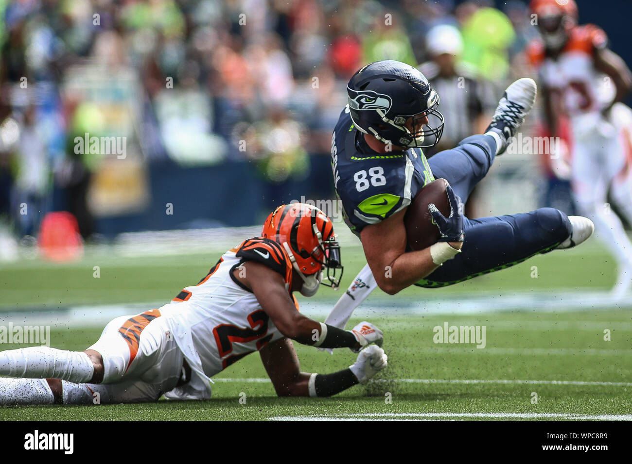 Seattle Seahawks tight end Will Dissly (89) runs the ball during the NFL  football team's training camp, Wednesday, July 26, 2023, in Renton, Wash.  (AP Photo/Lindsey Wasson Stock Photo - Alamy