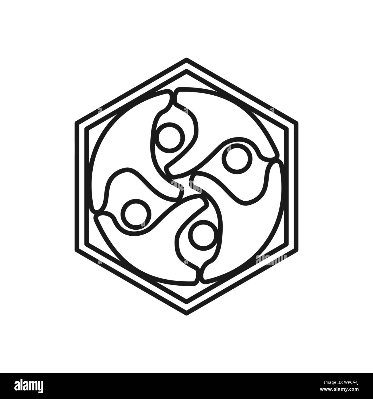 hexagonal Commitment Teamwork Together Outline Logo Stock Vector