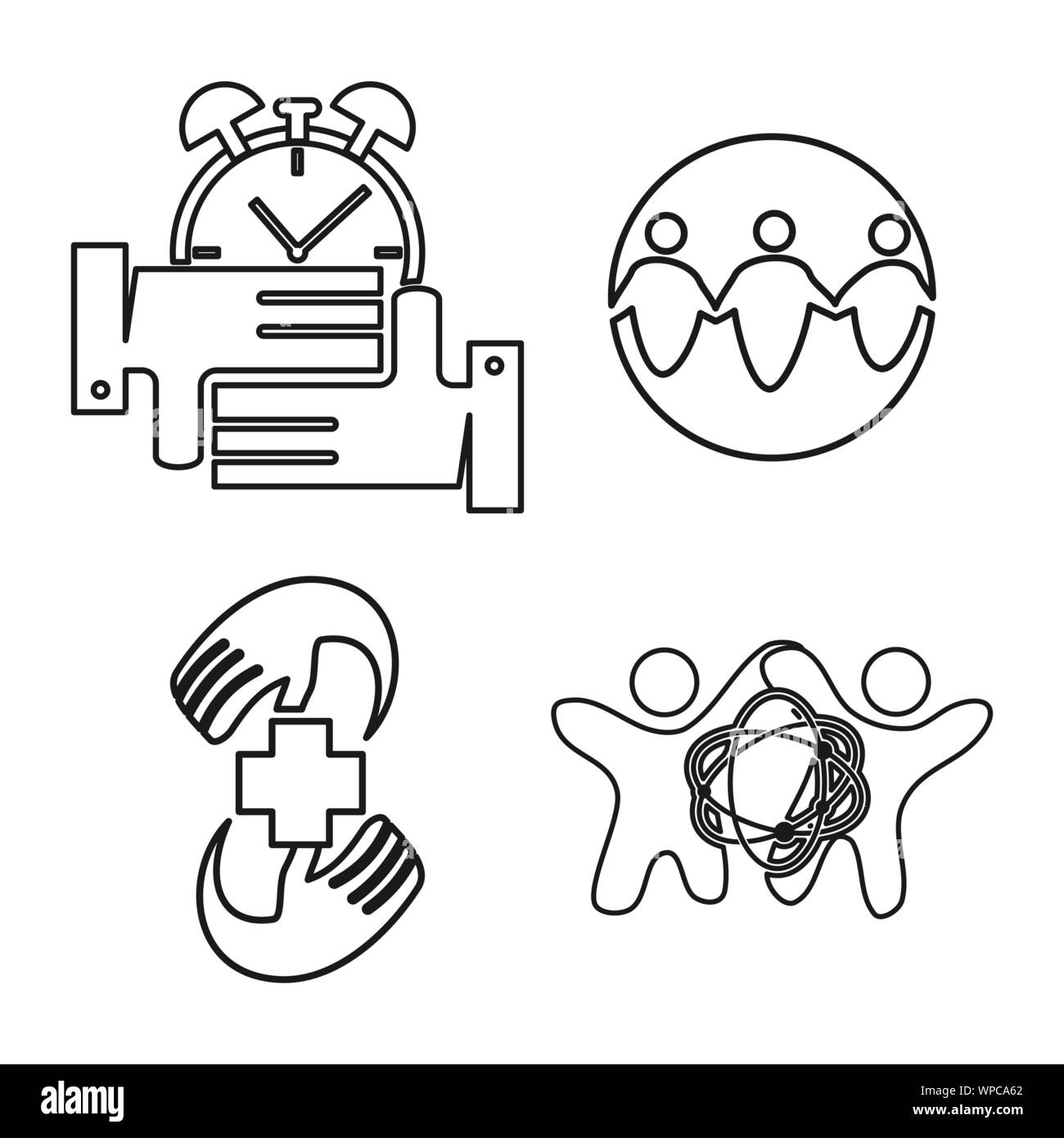 health atom time Commitment Teamwork Together Outline Logo Stock Vector