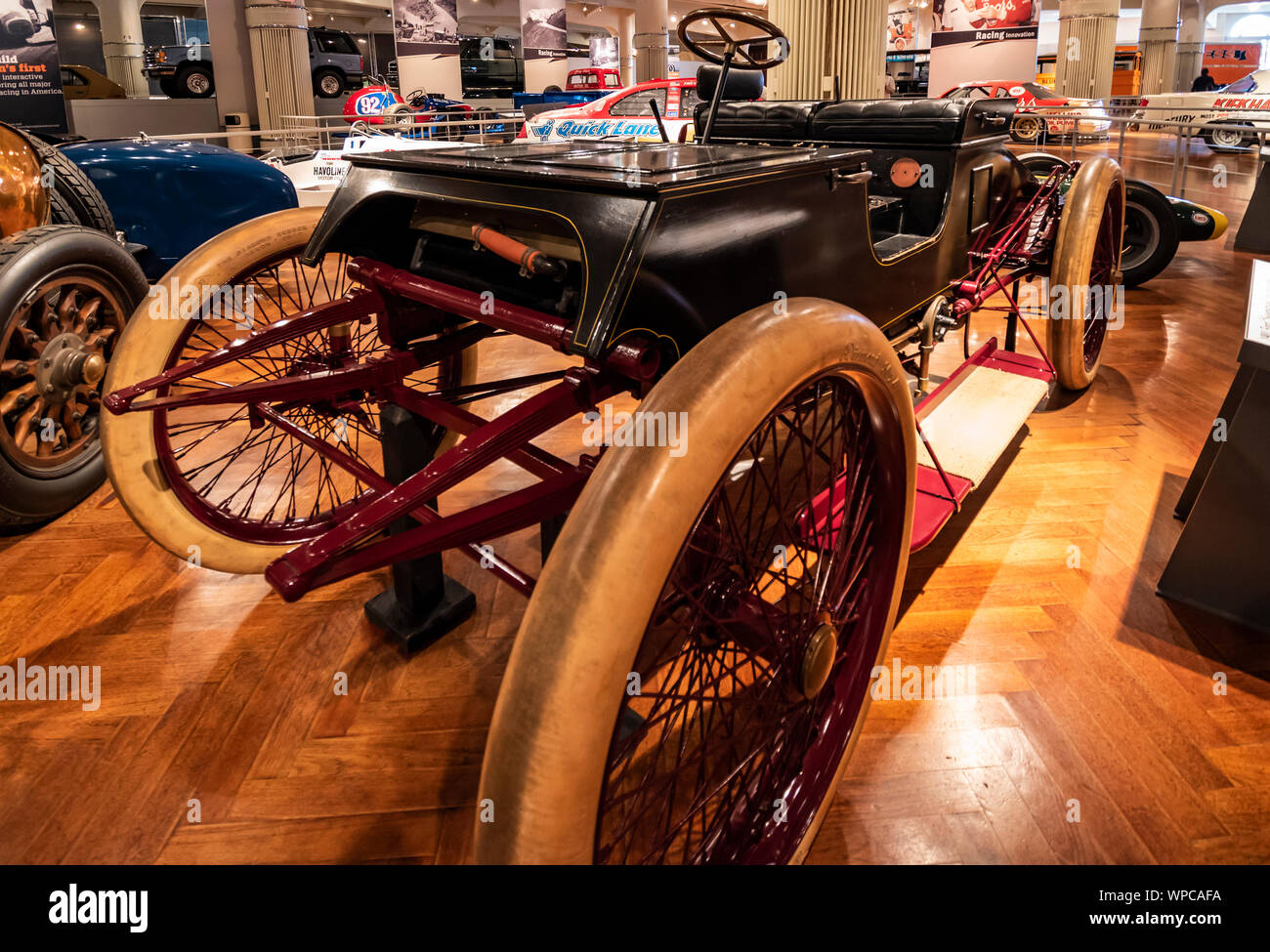 Dearborn, Mi, Usa - March 2019: The 1901 Ford sweepstakes an oval track racing car presented in the Henry Ford Museum of American Innovation. Stock Photo