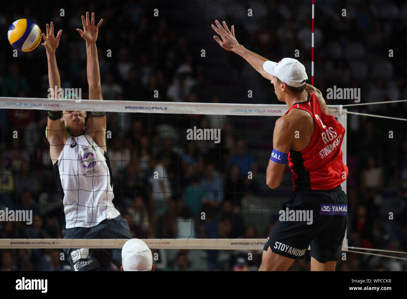 Rome, Italy. 08th Sep, 2019. Rome, Italy - September 08, 2019:KRASILNIKOV/STOYANOVSKIY and THOLE/WICKLER during the Final Men World Tour Rome Beach Volley Finals 2018/2019, Olympic qualifiers match Russian vs Germany, at Rome Tennis Stadium. Credit: Independent Photo Agency/Alamy Live News Stock Photo