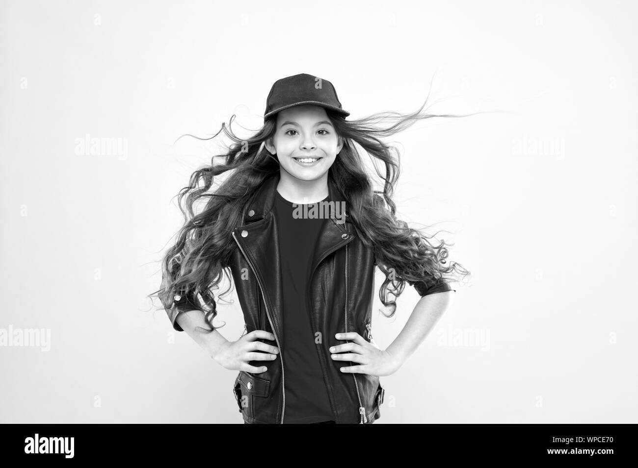 Girl Adorable Kid Long Wavy Hair Yellow Background Strong