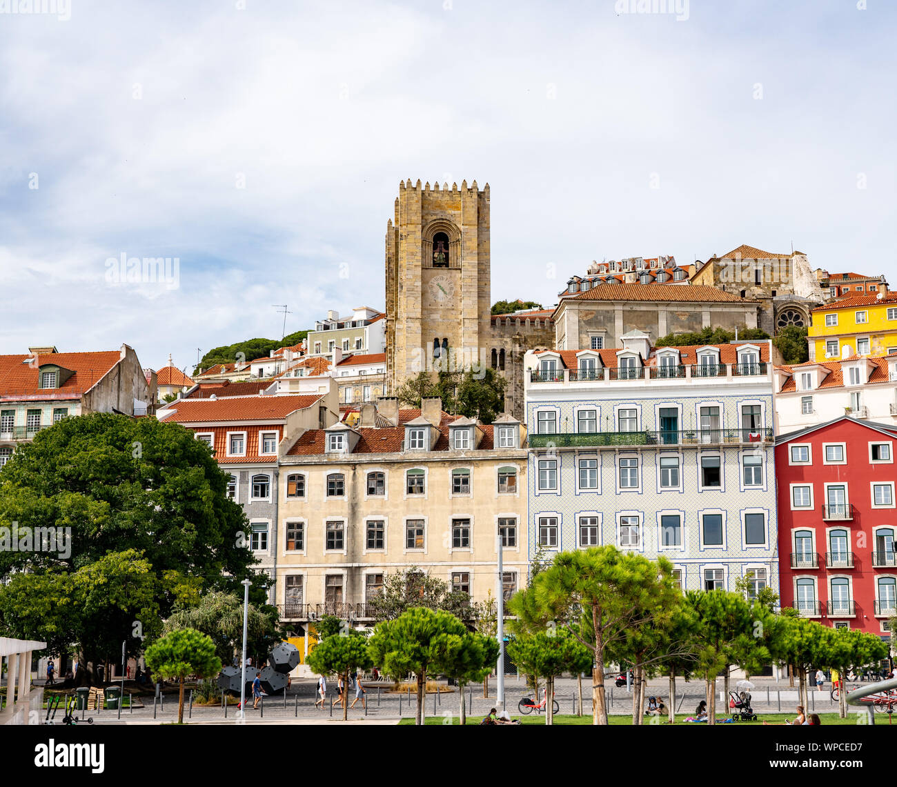 Bell tower of Se de Lisboa cathedral in Alfama district of Lisbon Stock Photo