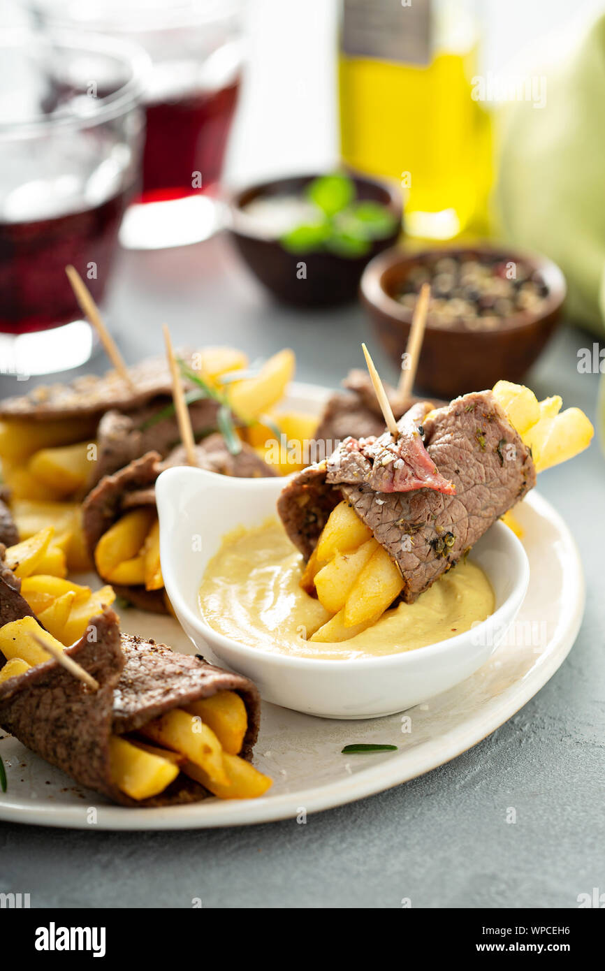 Roast beef french fries rolls Stock Photo Alamy