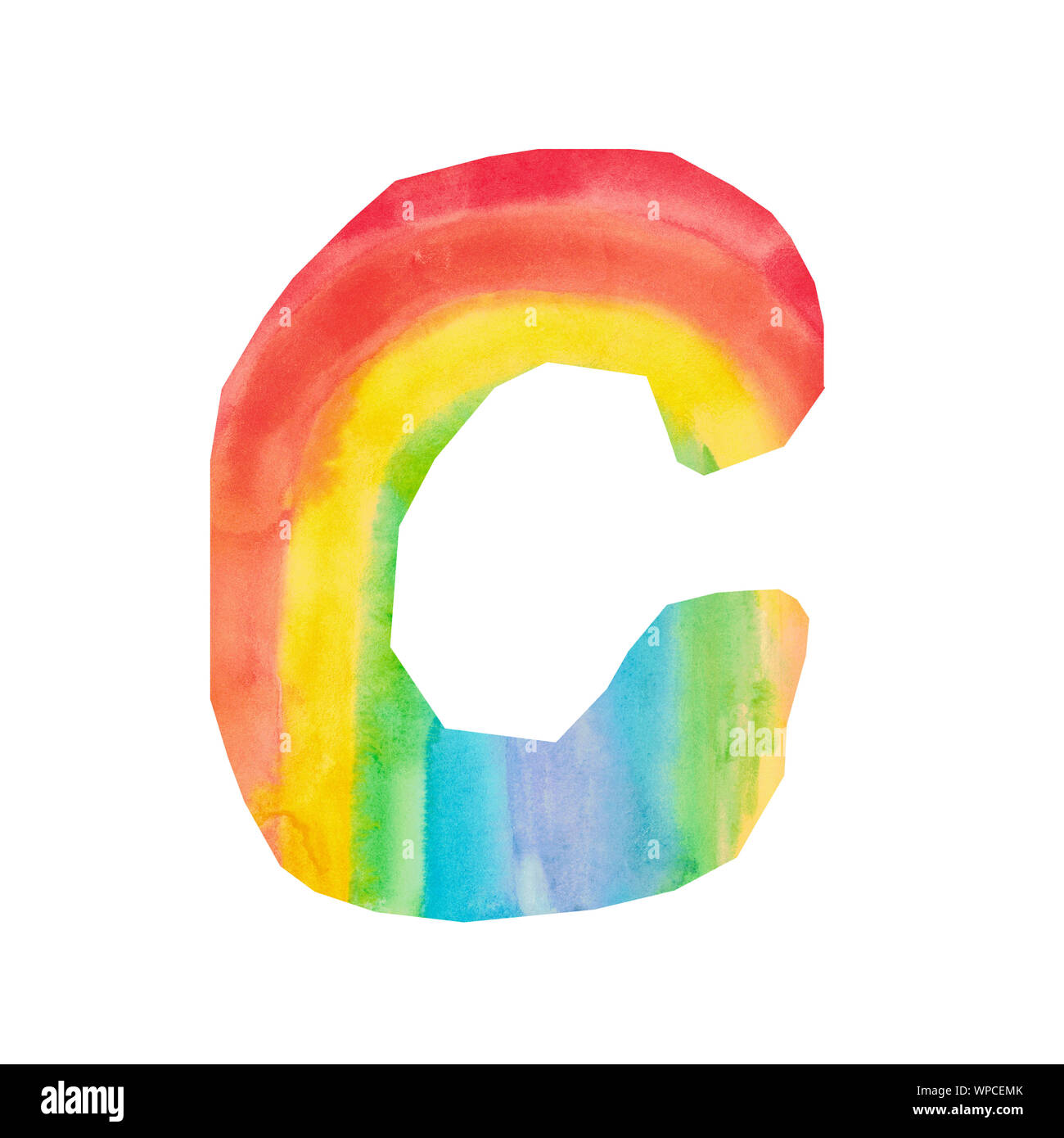 Watercolor illustration of a decorative Element of the letter C of the alphabet. Kids design texture rainbow Stock Photo