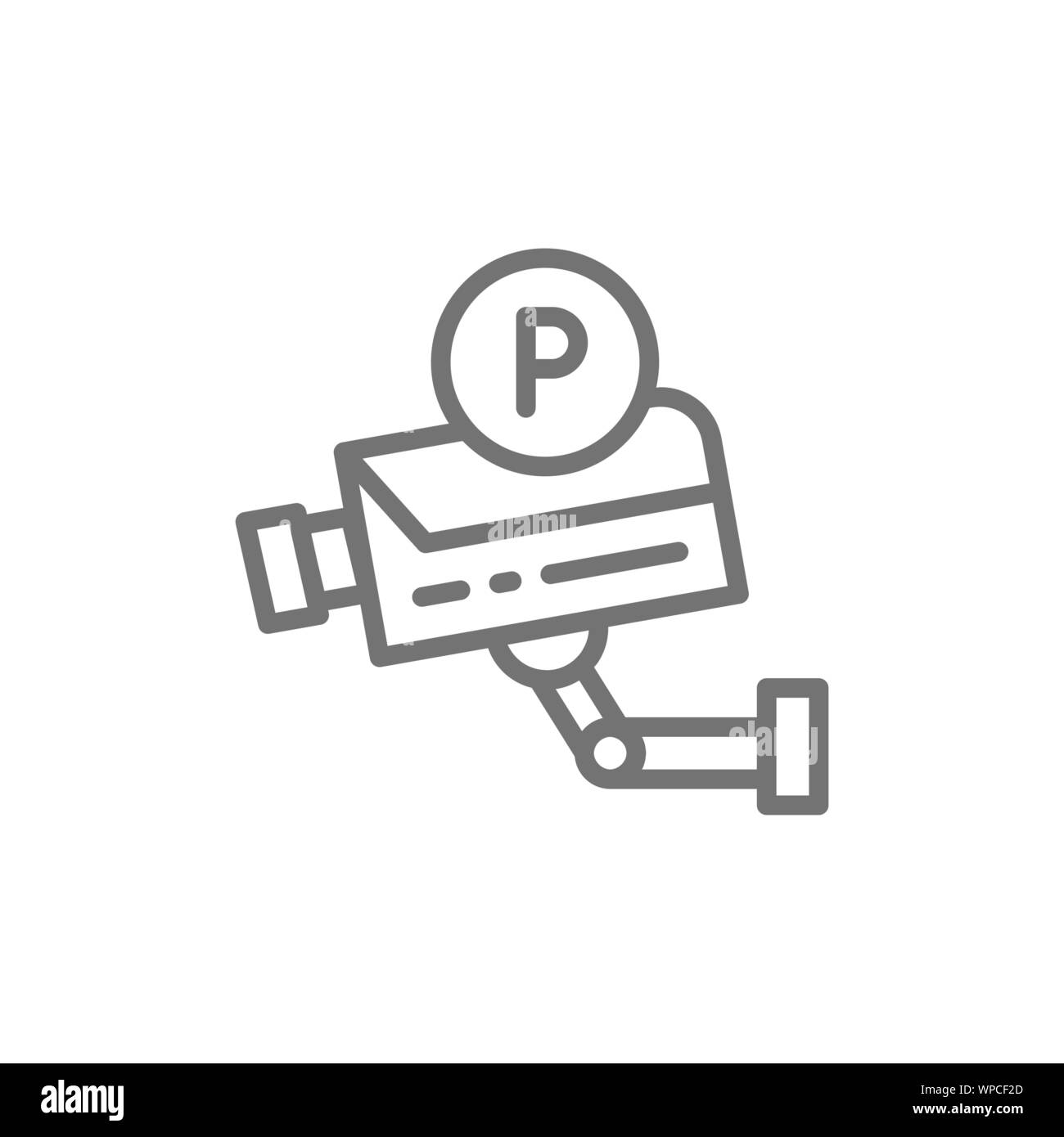 Parking security camera, surveillance system line icon. Stock Vector